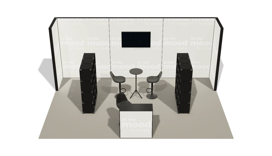 Układ z góry stoiska targowego stoisko polwyspowe 6x4 m100 led  z ekranem z0 r0 s0 l1 e1 p0 w0 m0 g0 a4 v2 o2