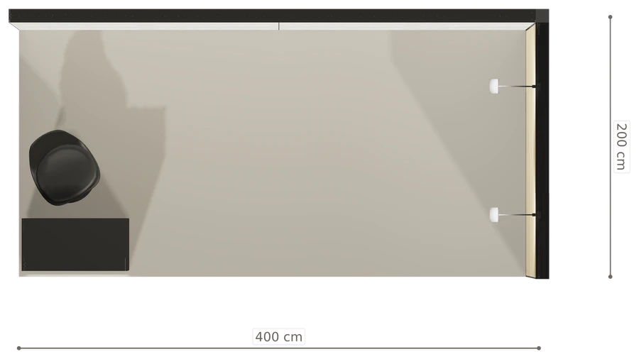 Rzut z góry stoiska stoisko narozne prawe 4x2 m100 led  podstawowy z0 r0 s0 l1 e0 p0 w0 m0 g0 a2 v2 o2