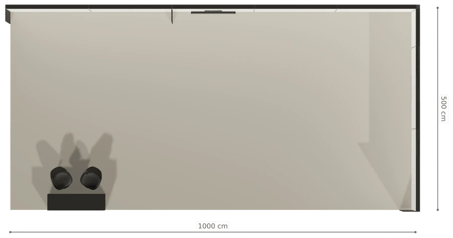 Rzut z góry stoiska stoisko narozne prawe 10x5 m100 led  z ekranem z0 r0 s0 l1 e1 p0 w0 m0 g0 a0