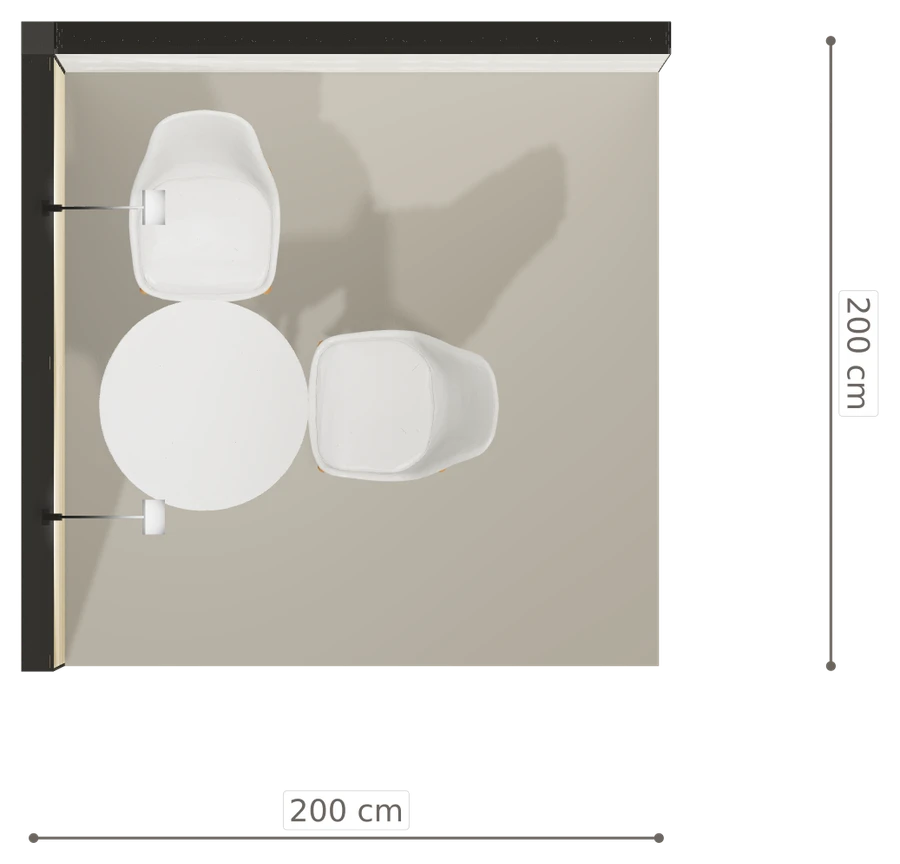 Rzut z góry stoiska stoisko narozne lewe 2x2 m100 led  podstawowy z0 r0 s0 l0 e0 p0 w0 m0 g0 a2 v2 o5