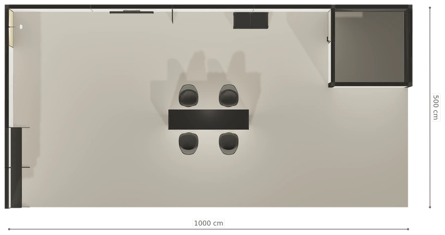 Rzut z góry stoiska stoisko narozne lewe 10x5 m100 led ekspozycyjny z3 r1 s0 l1 e1 p0 w0 m0 g0 a2 v2a o6