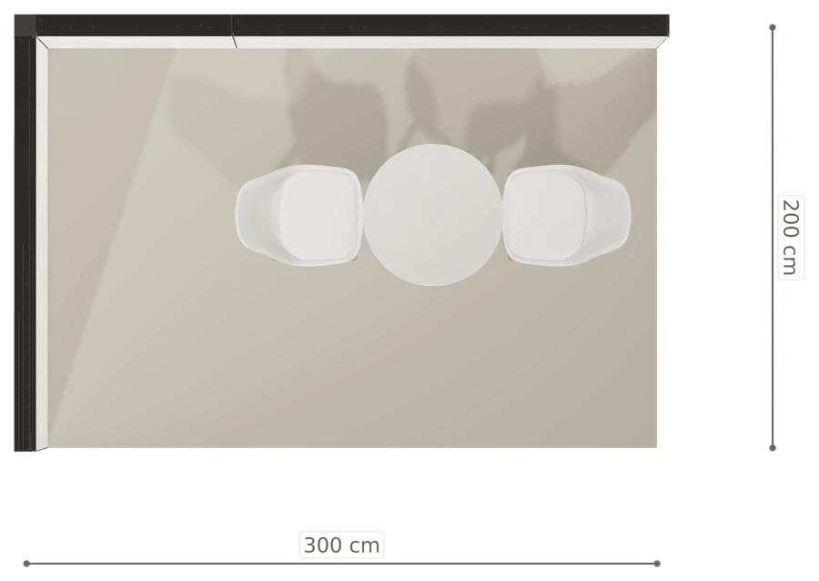 Rzut z góry stoiska stoisko narozne lewe 3x2 m100 led  podstawowy z0 r0 s0 l0 e0 p0 w0 m0 g0 a4 v2 o4