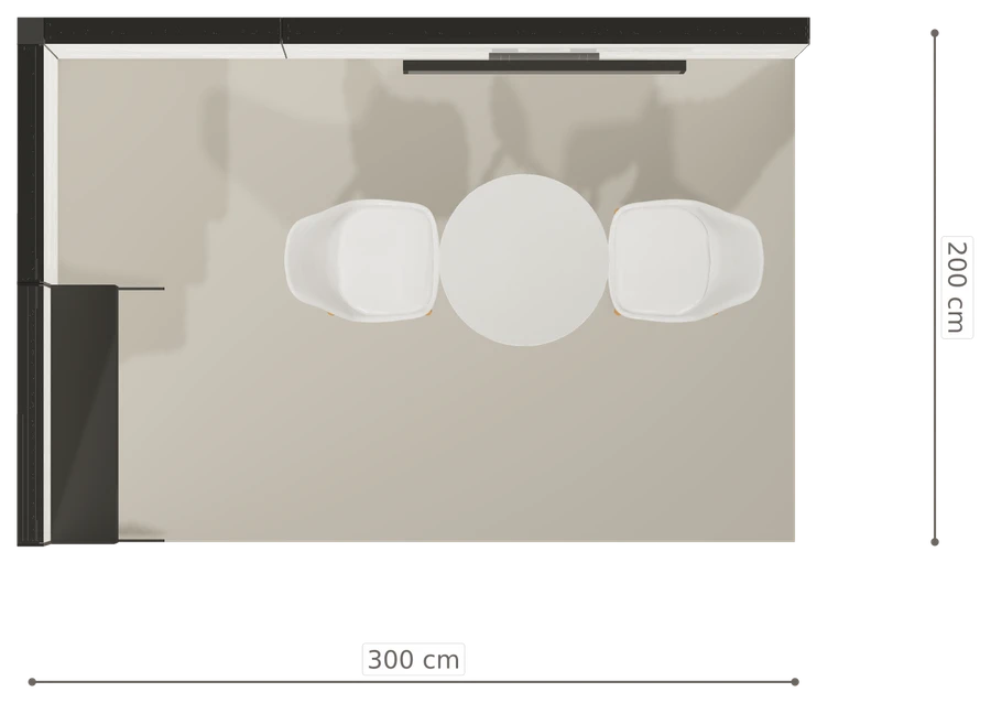 Rzut z góry stoiska stoisko narozne lewe 3x2 m100 led  ekspozycyjny z0 r1 s0 l0 e1 p0 w0 m0 g0 a4 v2 o2