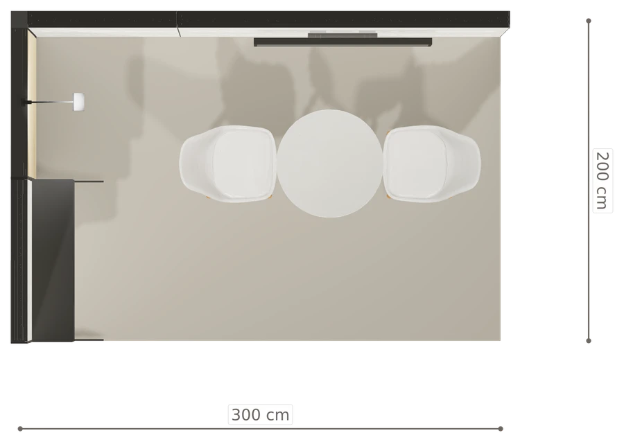 Rzut z góry stoiska stoisko narozne lewe 3x2 m100 led  ekspozycyjny z0 r1 s0 l0 e1 p0 w0 m0 g0 a2 v2 o5