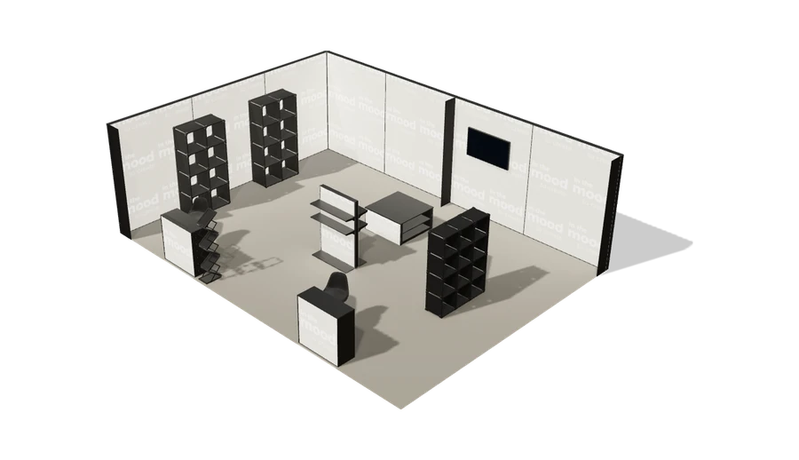Układ z góry stoiska targowego stoisko narozne lewe 8x6 m100 led  z ekranem z0 r0 s0 l1 e1 p0 w0 m0 g0 a4 v2 o4