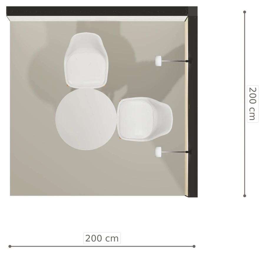 Rzut z góry stoiska stoisko narozne prawe 2x2 m100 led  podstawowy z0 r0 s0 l0 e0 p0 w0 m0 g0 a2 v2 o4