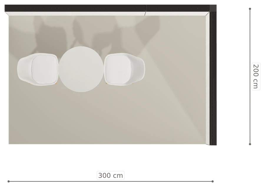 Rzut z góry stoiska stoisko narozne prawe 3x2 m100 led  podstawowy z0 r0 s0 l0 e0 p0 w0 m0 g0 a4 v2 o3