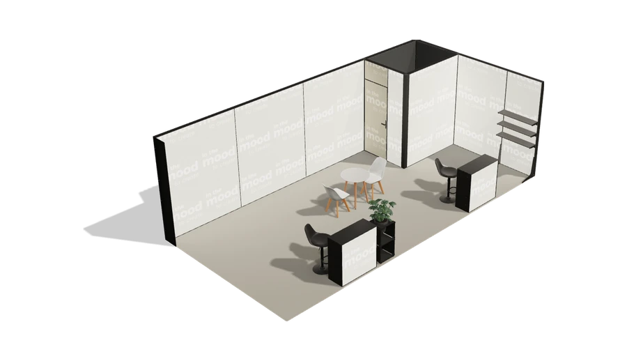 Układ z góry stoiska targowego stoisko narozne prawe 8x4 m100 led ekspozycyjny xl z2 r2 s0 l1 e0 p0 w1 m0 g0 a4 v2 o2