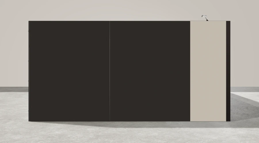 Z boku stoiska targowego stoisko narozne prawe 8x5 m100 led  ekspozycyjny z3 r1 s0 l1 e1 p0 w2 m0 g0 a2 v2a o2