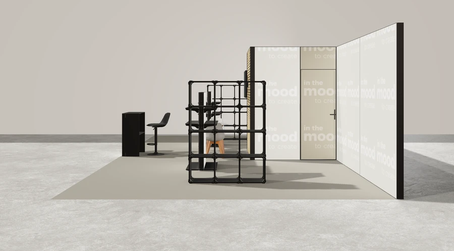 Z boku stoiska targowego stoisko polwyspowe 10x5 m100 led  z zapleczem xl z3 r0 s0 l1 e1 p0 w0 m0 g0 a0 v2 o7