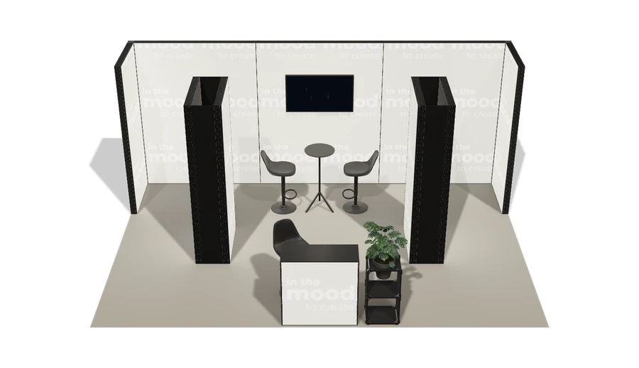 Układ z góry stoiska targowego stoisko polwyspowe 6x4 m100 led  z ekranem z0 r0 s0 l1 e1 p0 w0 m0 g0 a4 v2 o5