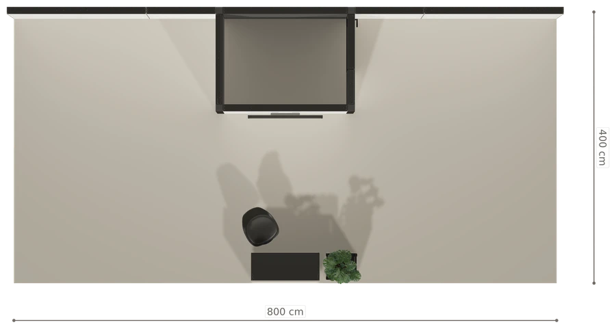 Rzut z góry stoiska stoisko polwyspowe 8x4 m100 led z zapleczem xl z3 r0 s0 l1 e1 p0 w0 m0 g0 a4 v2 o2