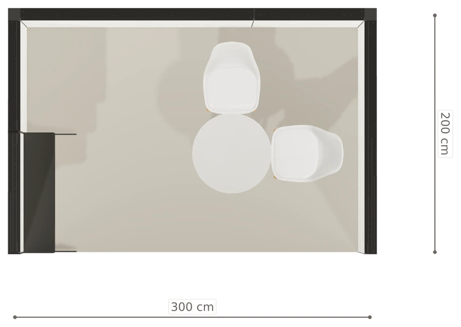 Rzut z góry stoiska stoisko szeregowe 3x2 m100 led  ekspozycyjny z0 r1 s0 l0 e0 p0 w2 m0 g0 a4 v2 o4