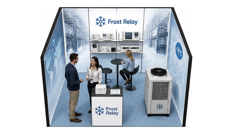Stoisko 4 × 4 m szeregowe dla branży łańcuch chłodniczy, przykładowa marka Frost Relay
