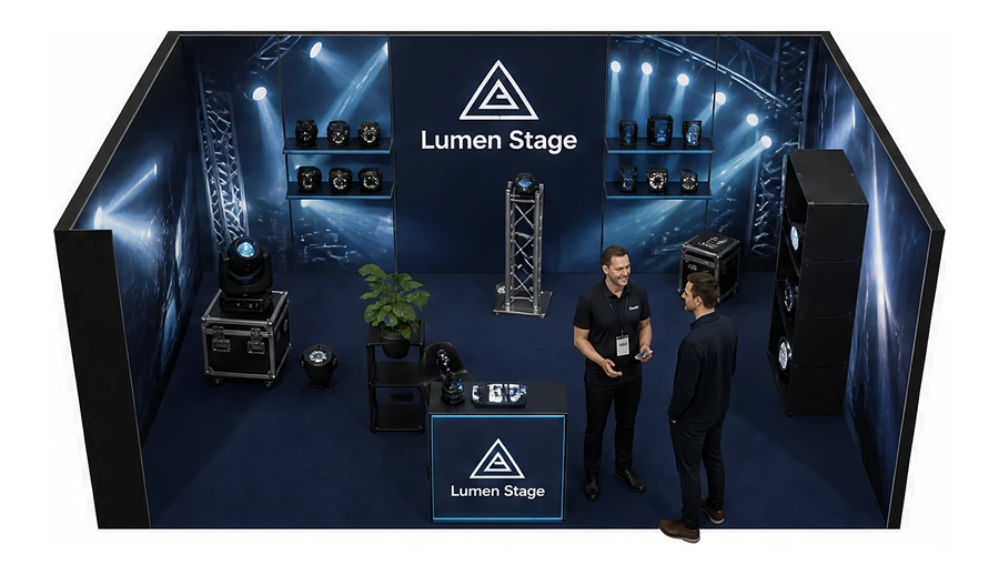 Stoisko 6 × 4 m szeregowe dla branży branża eventowa, przykładowa marka Lumen Stage
