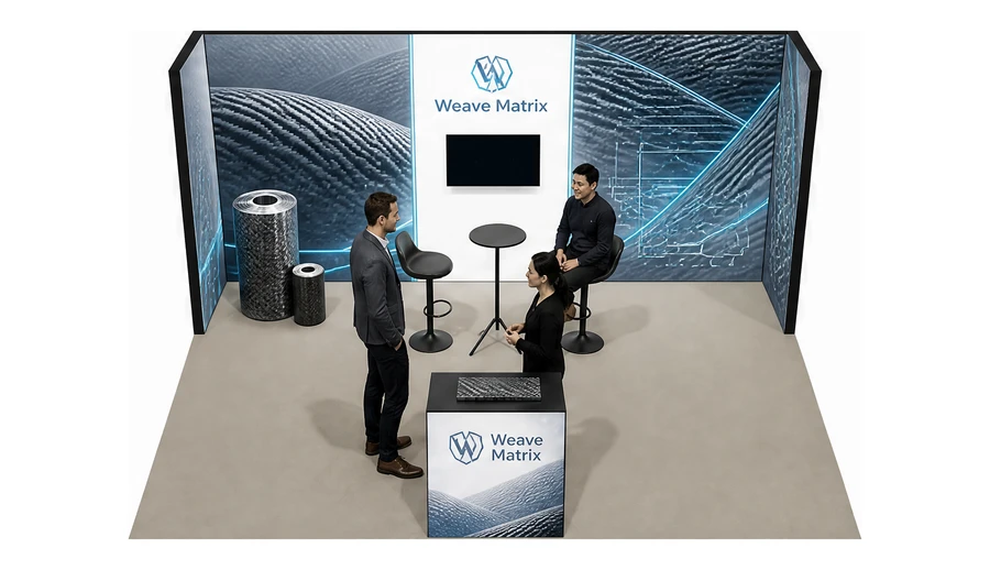 Stoisko 5 × 4 m półwyspowe dla branży materiały kompozytowe, przykładowa marka Weave Matrix