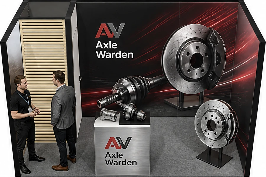 Stoisko 4 × 2 m szeregowe dla branży części motoryzacyjne, przykładowa marka Axle Warden