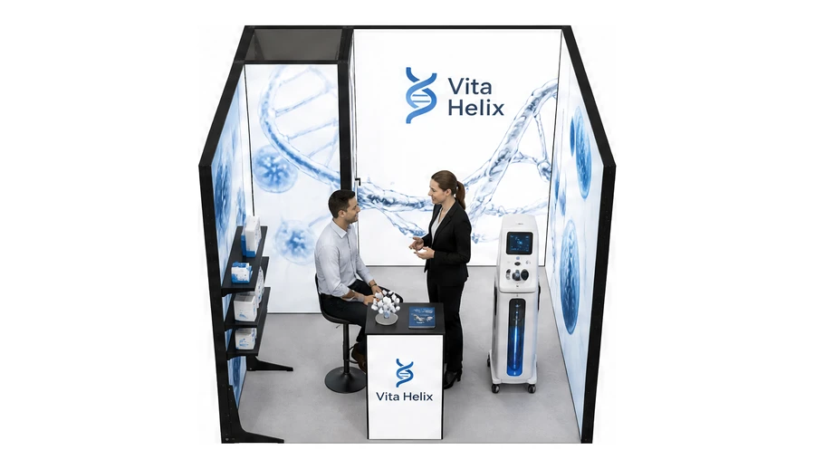 Stoisko 3 × 3 m szeregowe dla branży farmacja i biotechnologia, przykładowa marka Vita Helix