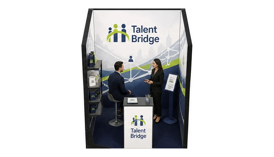 Stoisko 2 × 2 m szeregowe dla branży HR i rekrutacja, przykładowa marka Talent Bridge