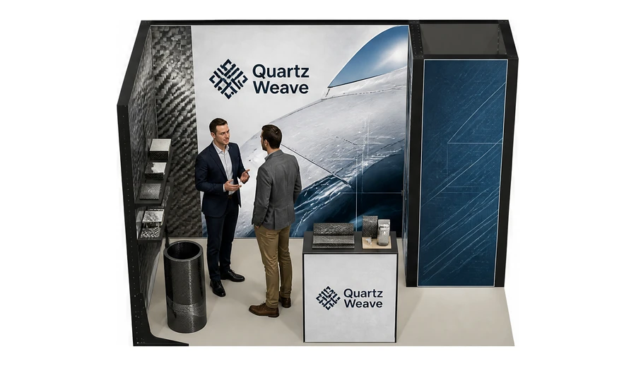 Stoisko 3 × 2 m narożne lewe dla branży materiały kompozytowe, przykładowa marka Quartz Weave