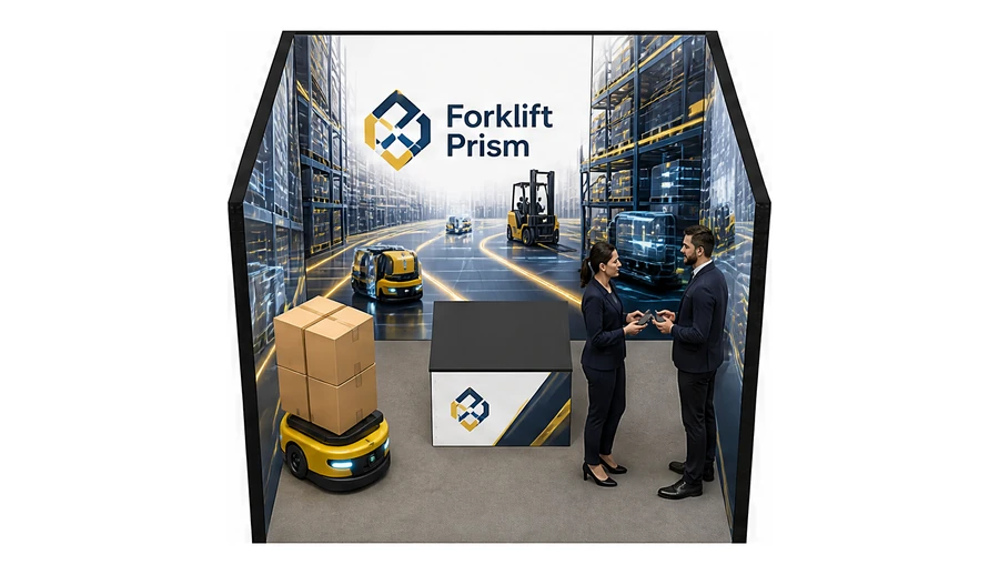 Stoisko 3 × 3 m szeregowe dla branży intralogistyka i magazyn, przykładowa marka Forklift Prism