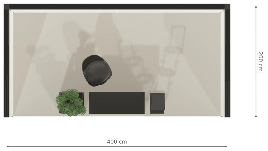 Rzut z góry stoiska stoisko szeregowe 4x2 m100 led podstawowy z0 r0 s0 l1 e0 p0 w0 m0 g0 a4 v2 o4