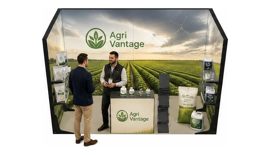 Stoisko 4 × 2 m szeregowe dla branży nawozy i ochrona roślin, przykładowa marka Agri Vantage