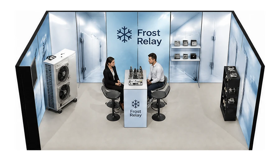 Stoisko 6 × 4 m szeregowe dla branży łańcuch chłodniczy, przykładowa marka Frost Relay