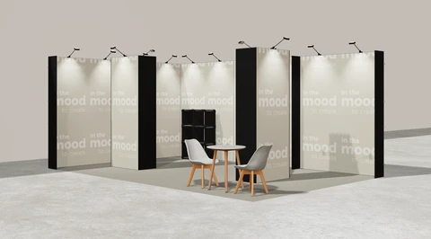 Gotowe stoisko 6 × 4 m, narożne lewe, M50