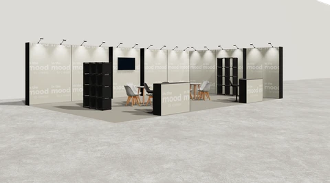 Gotowe stoisko 10 × 6 m, narożne prawe, M50