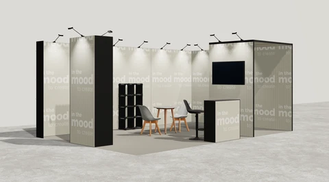 Gotowe stoisko 6 × 4 m, narożne prawe, M50
