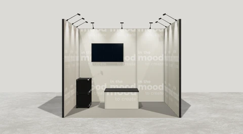 Wizualizacja: Stoisko szeregowe 3×3 m, z mocowaniem TV