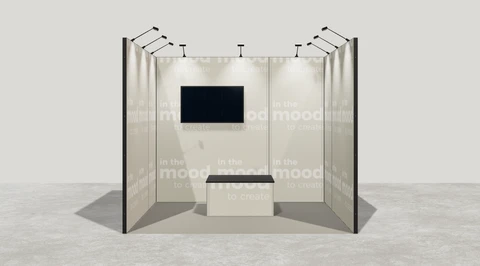 Wizualizacja: Stoisko szeregowe 3×3 m, z mocowaniem TV