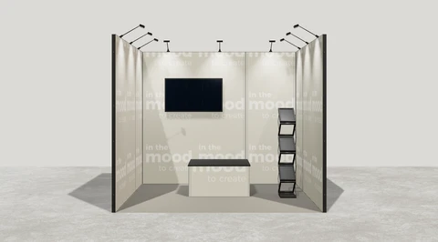 Wizualizacja: Stoisko szeregowe 3×3 m, z mocowaniem TV