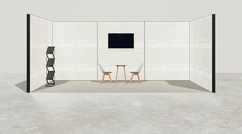 Wizualizacja: Stoisko szeregowe 6×3 m, z mocowaniem TV